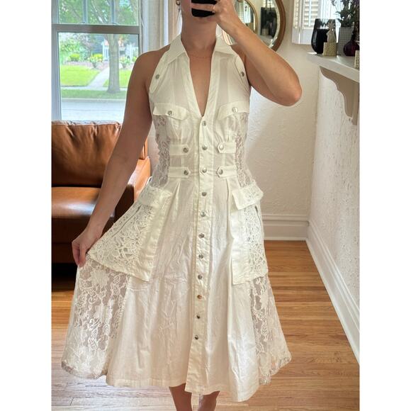 IN EARNEST by Byron Lars Halter Utility White Midi Dress Size 6 NEW - Picture 2 of 10